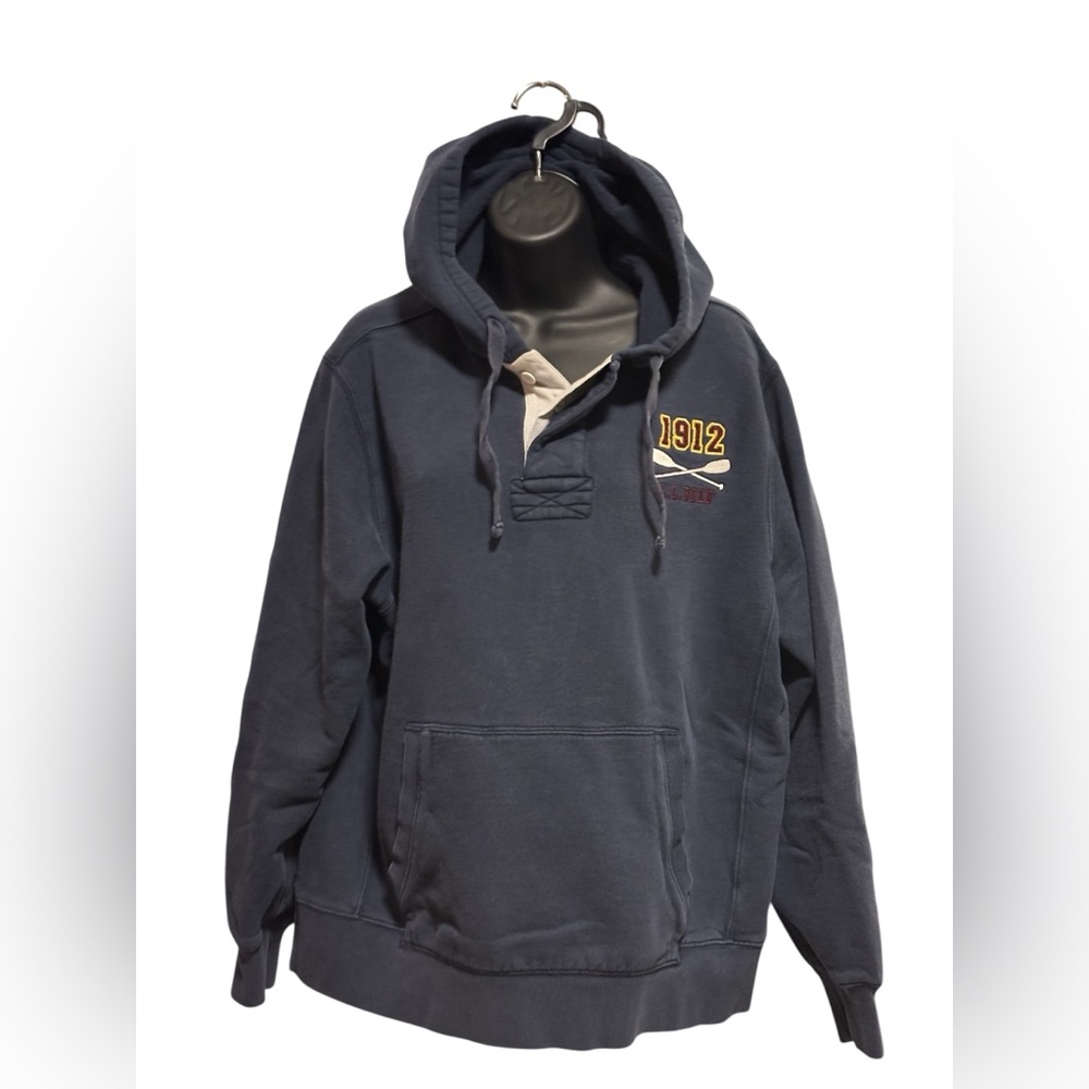 L.L. Bean Rugby Navy Hooded Pullover with 1912 Embroidery